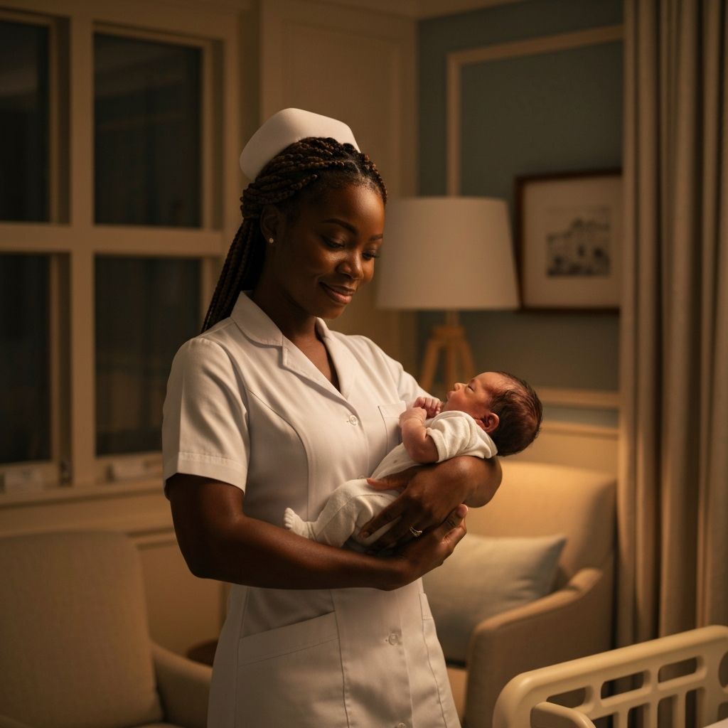 Nurse caring for newborn at night